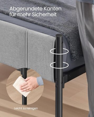 Каркас односпального ліжка VASAGLE, Каркас ліжка, 90 x 200 см, з м&39яким узголів&39ям, Каркас ліжка, Сталь, Витримує до 250 кг, Легке складання, Голубино-сірий RMB972G01 90 x 200 см Голубино-сірий