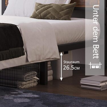 Металеве двоспальне ліжко HYUB 140 x 200 см з узголів&39ям для зберігання речей, ліжко з рейковою основою та металевим каркасом, дитяче ліжко з великим місцем для зберігання речей під ліжком, для спальні/гостьової кімнати 140x200 см - матрац не входить до