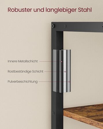 Ярусна книжкова полиця VASAGLE, окремостояча, для вітальні, ванної кімнати, кухні, коридору, легке складання, вінтажний коричнево-чорний колір LLS155B01 Рустикальний коричневий чорний, 5-