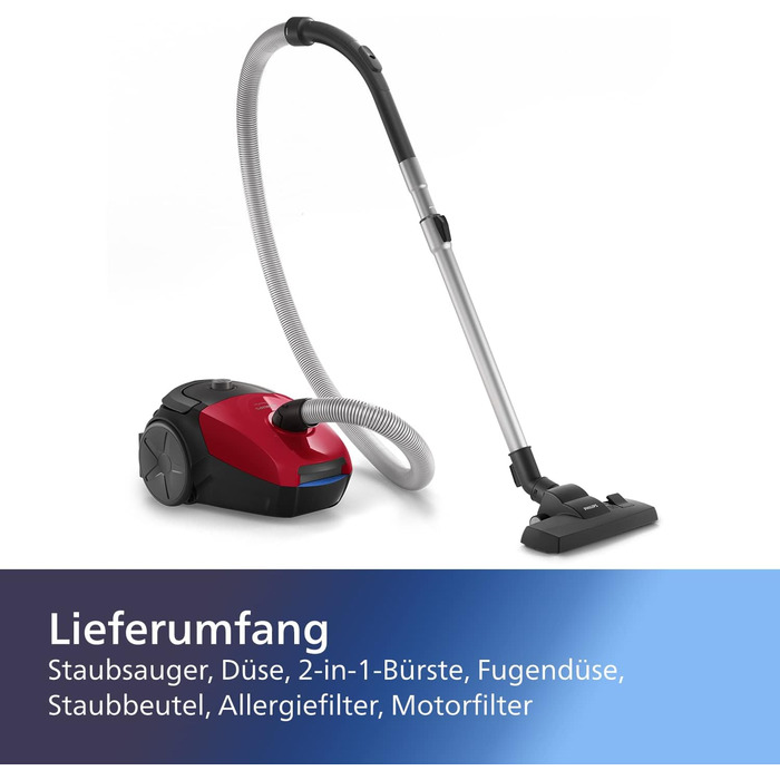 Пилосос PHILIPS серії 2000 з мішком - пилосос потужністю 900 Вт з фільтром від алергії, радіус дії 9 м (FC8243/09)