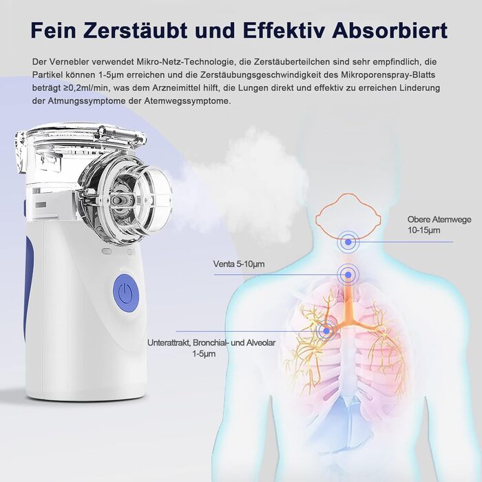 Інгалятор BIAOQINBO, інгалятор для дорослих та дітей, інгалятор-небулайзер з маскою для обличчя та мундштуком, надлегкий, маленький, зручний для перенесення (синій)