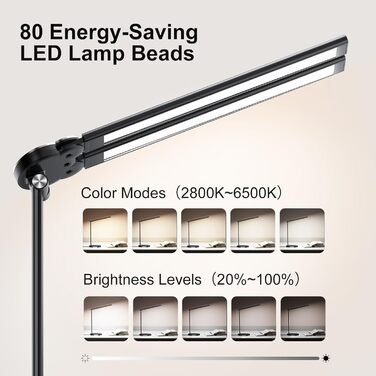 Настільна лампа EMOBACO з подвійною головою для домашнього офісу, настільна лампа для догляду за очима з USB-портом для зарядки, с