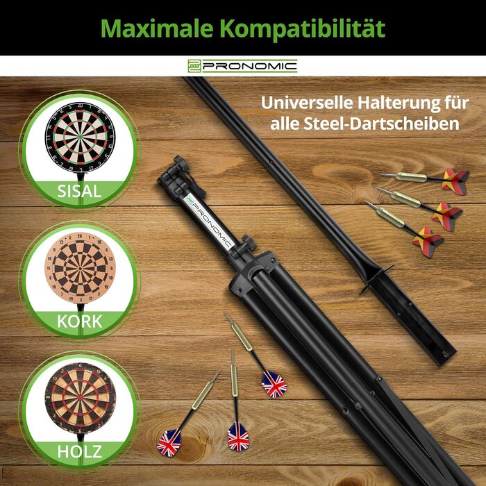 Стійка для мішні для дартсу Pronomic DA-45S - Тримач для мішні - Сталева стійка для дартсу - Безступінчасте регулювання висоти, чорний колір
