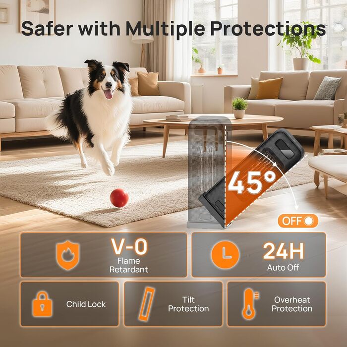 Енергозберігаючий вентилятор-обігрівач, портативний керамічний PTC вентилятор-обігрівач потужністю 1500 Вт, тиха робота, коливальна панель 70, 12-годинний таймер, захист від перегріву та перекидання, сумісний з Alexa та Google Assistant, чорний, 4 режими