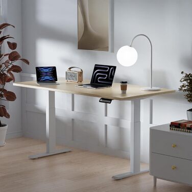 Стіл з регулюванням висоти та двома двигунами, цільна стільниця 25 мм, інтелектуальне керування з 4 налаштуваннями пам&39яті, вантажопідйомність 35 кг, тихий &lt45 дБ (бежевий білий, 160 см x 80 см) Бежевий білий 160 см x 80 см