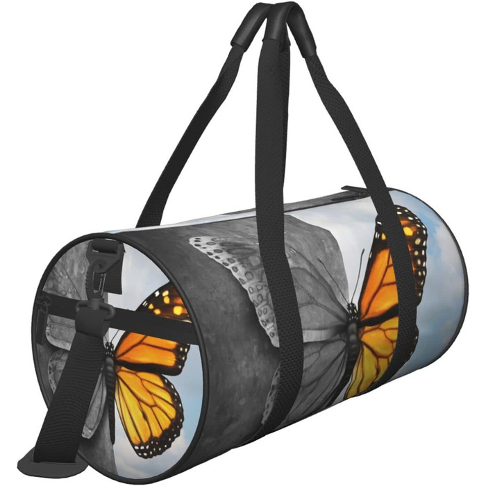 Спортивна сумка, дорожня сумка, з вишуканим принтом метеликів, сумка для подорожей та на ніч, чорна, універсальний розмір