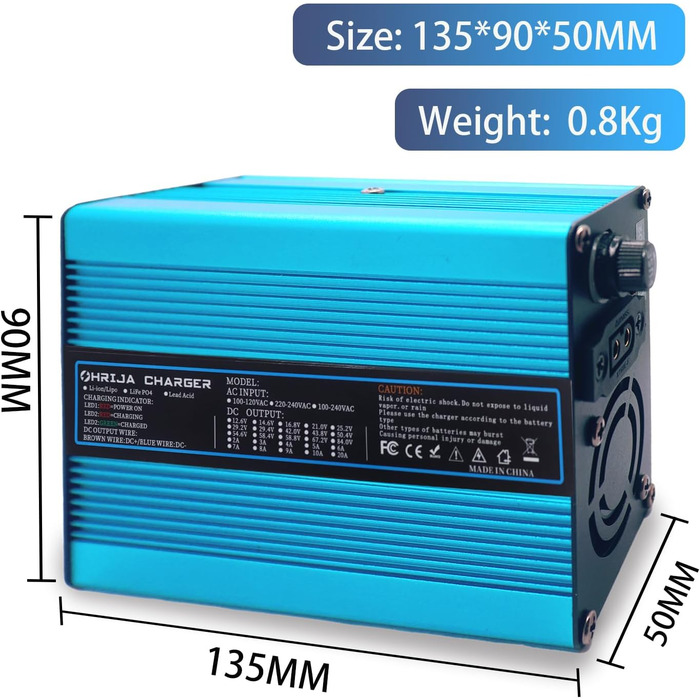 Зарядний пристрій 54,6 В 5 А для літієвих акумуляторних блоків 48 В, зарядний пристрій 48 В 5 А, синій зовнішній вигляд 48,1 В 5 А із сірим роз&39ємом A50 Anderson (HRH300-54.6V5AGX1613-BL)