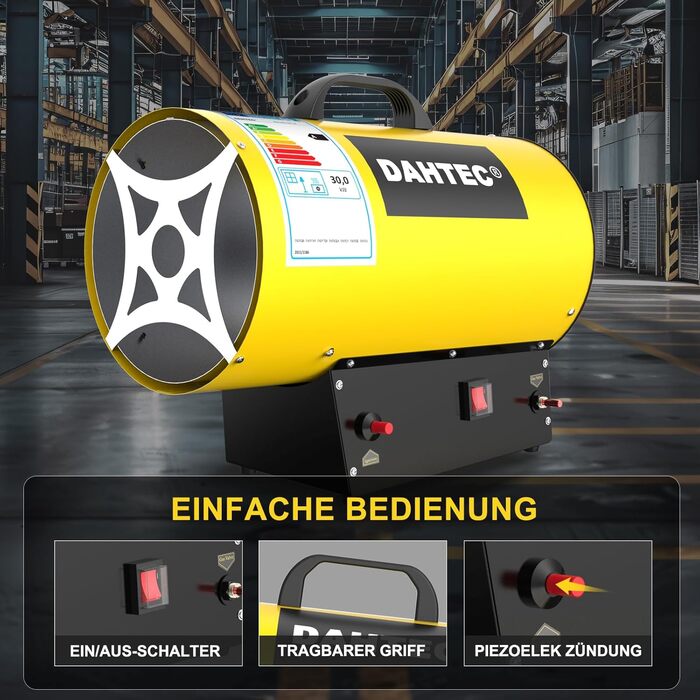 Портативний газовий обігрівач 30 кВт, газовий будівельний обігрівач, потік повітря 1000 м/год, газовий/електричний вентилятор-обігрівач для будівельних майданчиків та гаражів, 30 кВт, жовтий