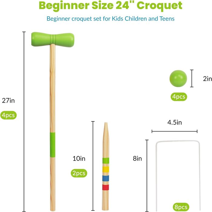 Дерев&39яний набір для крокету, гра в крокет для 4 гравців, діти та дорослі, гра в крокет на свіжому повітрі, розвага для хлопчиків та дівчаток від 3 років (різні)