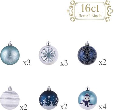 Різдвяні кульки 16 шт сріблясто-блакитний Valery Madelyn