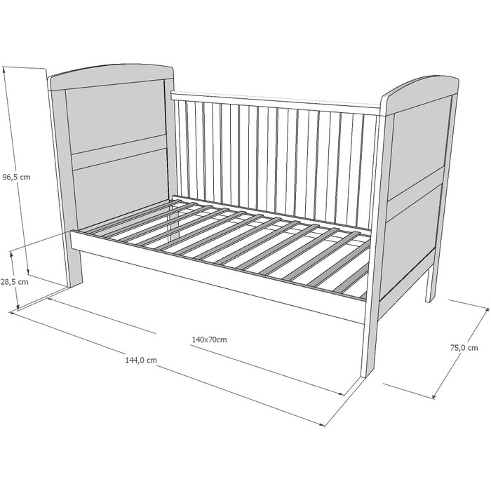 Дитяче ліжко/ліжечко Kids Collective 70x140 см з матрацом, трансформоване ліжечко, регульована висота Біле дитяче ліжко, зроблено в Європі, 70x140 см Від народження до 6 років, 70 x 140 см білий матрац