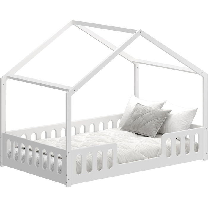 Домашнє ліжко CADANI Janne 2в1 200x120 см біле, знімний гнучкий захист від випадіння, дитяче ліжко, що розкладається, дизайн Монте