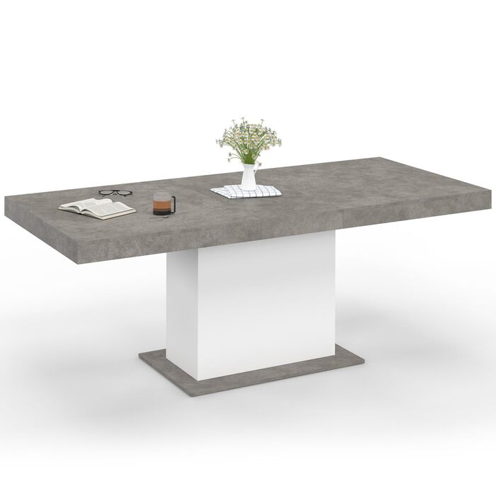 Розкладний прямокутний обідній стіл Eden, на 6-10 осіб, бетонний та білий, 160-200 см
