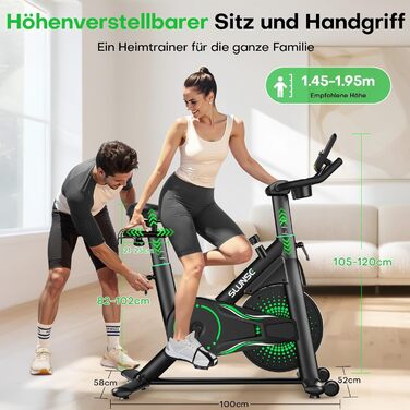 Велотренажер SLUNSE 2025 Neu Heimtrainer з магнітним опором, LCD-дисплеєм та підключенням до додатку, для домашніх тренувань (зелений)