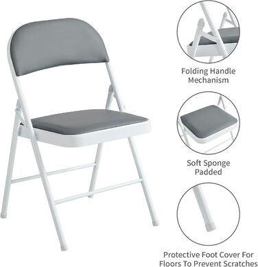 Розкладне крісло mcc direct, розкладне крісло зі штучної шкіри з металевим каркасом та м&39яким сидінням, легко складається та зберігається для дому, офісу, їдальні та приймальні, комплект з 2 шт. (сірий)