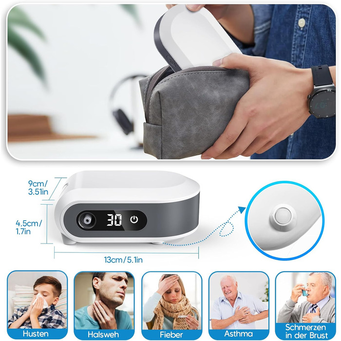 Інгалятор для дорослих, світлодіодний цифровий дисплей інгалятор дитячий, компресорний небулайзер портативний з функцією таймера інгалятор дорослий дитячий ефективний при респіраторних захворюваннях в домашніх умовах сірий