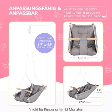 Дитяча гойдалка-гамак Canvas Baby Hammock Swing від Cateam - підвісна дерев'яна гойдалка для дитини з ременями безпеки та деталями