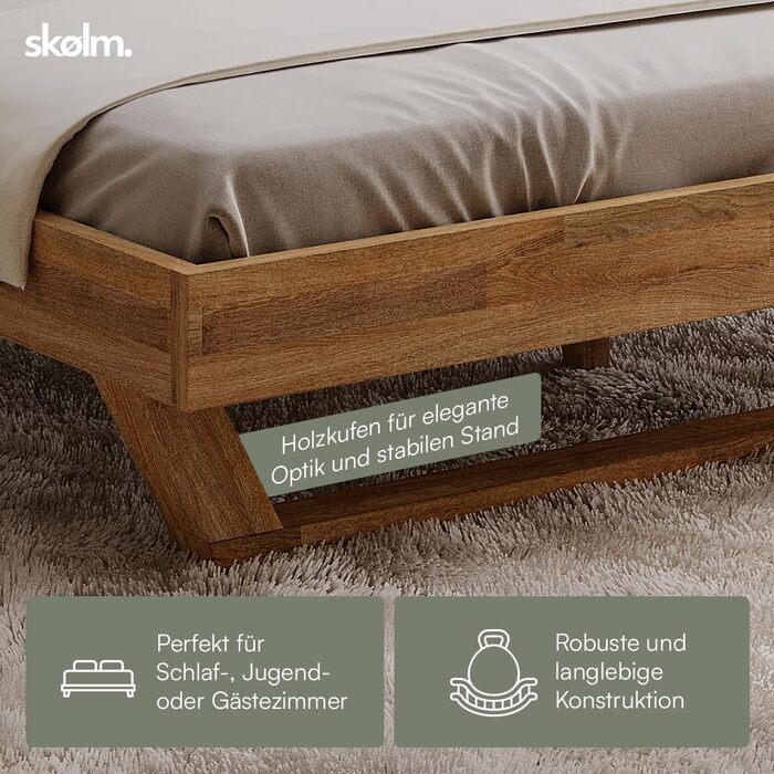 Ліжко Skølm Nornir з масиву дерева 180x200 см каркас ліжка з масиву дуба, обробленого олією високоякісне дерев&39яне ліжко з ніжками-санчатами каркас ліжка з 1 опорою для узголів&39я підходить як двоспальне ліжко 180x200 см суцільне узголів&39я