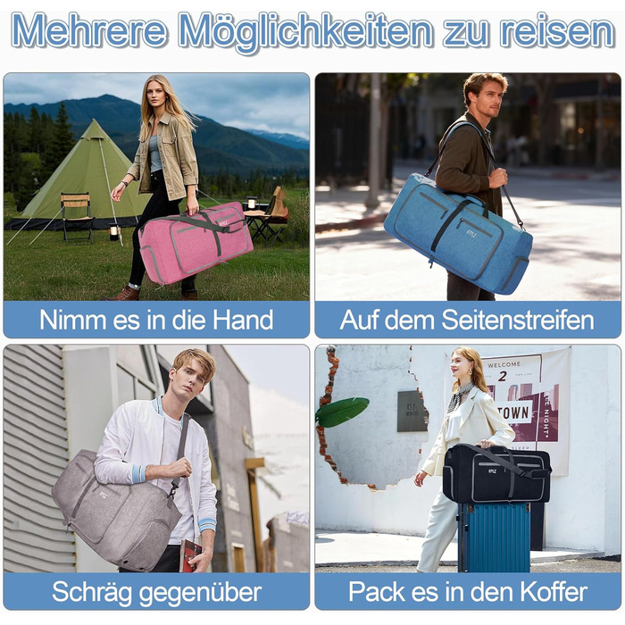 Складана дорожня сумка об&39ємом 85 л для жінок та чоловіків, ручна поклажа, велика дорожня сумка з відділенням для взуття та кількома кишенями, спортивна сумка для подорожей, спорту та відпусток (чорна)
