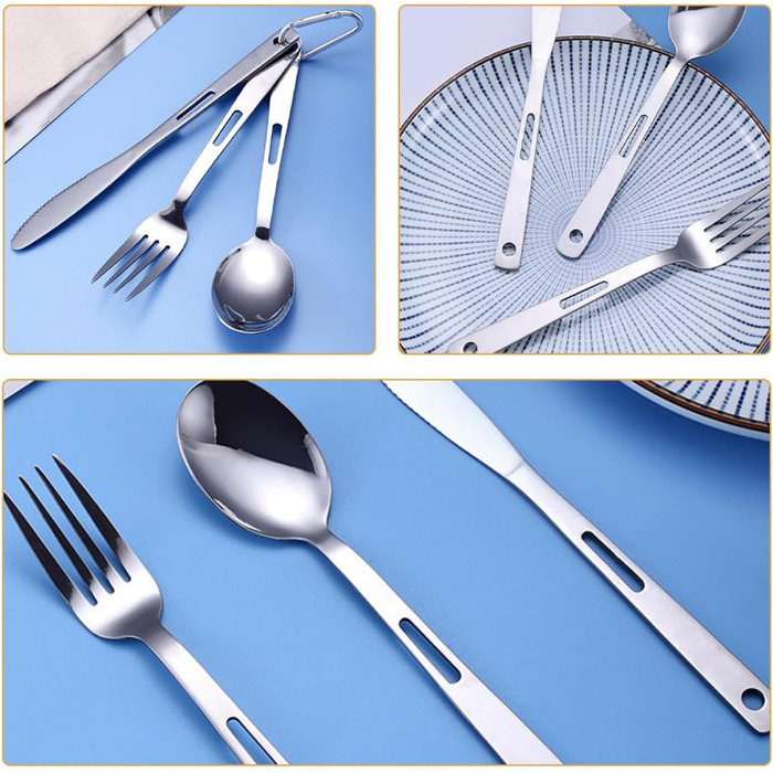 Дорожні столові прибори з нержавіючої сталі, кемпінгові столові прибори, посуд, 5 предметів з сумкою для пікніків, походів, барбекю