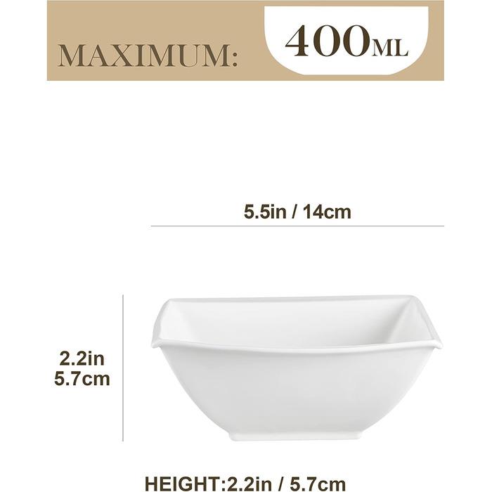 Серія Blance, 6 шт. Кремово-білі порцелянові миски Набір мисок Пластівці Десертні миски Миска 14,5X14,5X6 см Миска з 6 предметів