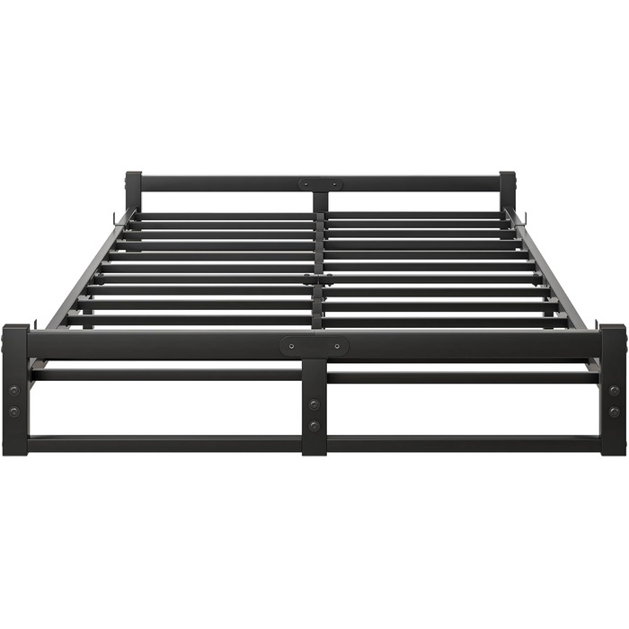 Ліжко 120x200 з рейковою основою, металеве ліжко 120x200 - висота підлоги 16 см, каркас ліжка 120x200, ліжко-платформа з металу, гостьове ліжко, двоспальне ліжко, пружинний блок не потрібен, безшумне, чорний каркас ліжка чорний - низьке ліжко 120 x 200 см