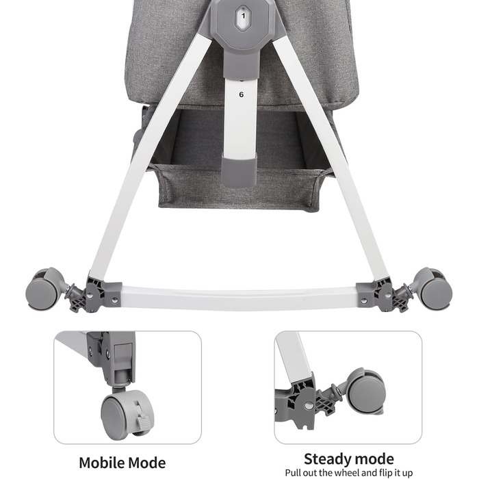 Дитяче ліжечко OHMG Side-by-Side, дитяче ліжко, дитяча колиска, дитяче ліжко 3 в 1 для новонароджених, ліжко-гойдалка для дому та подорожей з колесами, регульована висота 6 шт. (сірий (80x40x100-115 см))