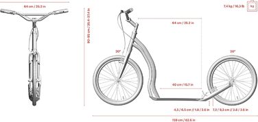 Самокат Yedoo Dragstr - до 150 кг, самокат з пневматичними шинами 20/20 - самокат для дорослих з алюмінієвого сплаву з регульовани