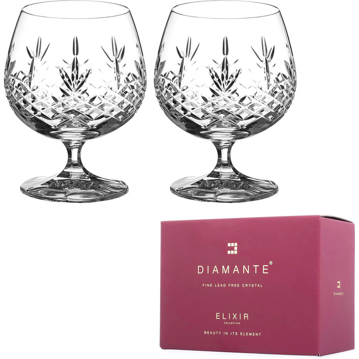 Чарки для коньяку або бренді DIAMANTE - колекція Букінгем - 2 кришталеві чарки для нюхання ручної роботи