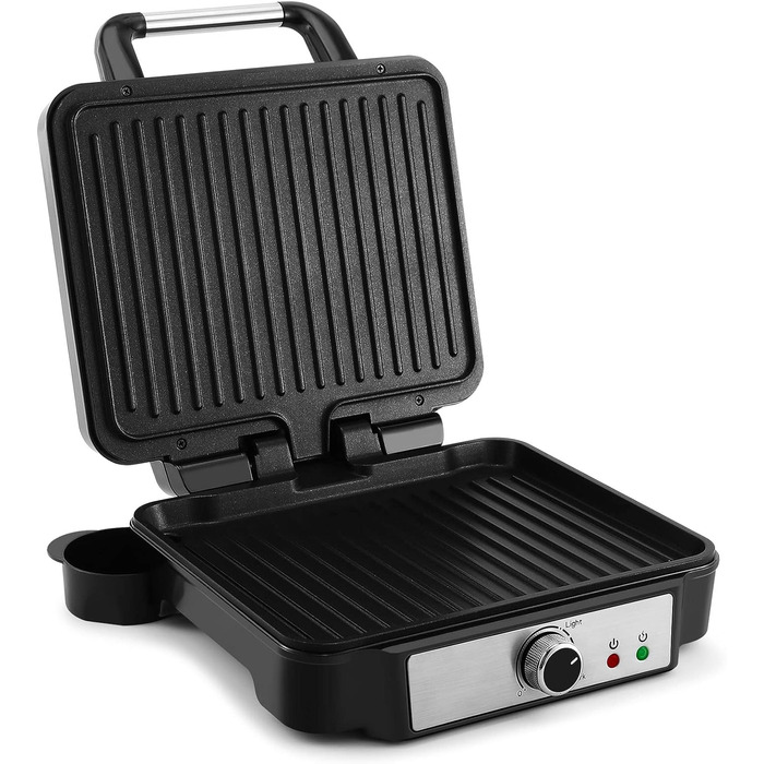 Контактний гриль YASHE, антипригарні пластини Panini Grill на 4 скибочки, тостер-тостер для сендвічів потужністю 1800 Вт з контролем температури, світловий індикатор, відкривається на 180 градусів, знімний піддон для крапель, чорний
