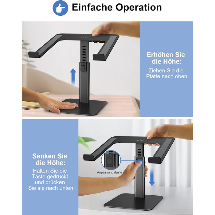 Підставка для ноутбука Babacom, 8 рівнів регулювання, алюмінієва охолоджуюча панель, ергономічна вентильована конструкція, сумісна з MacBook, Air, Pro та всіма ноутбуками 10-16 дюймів - Чорна