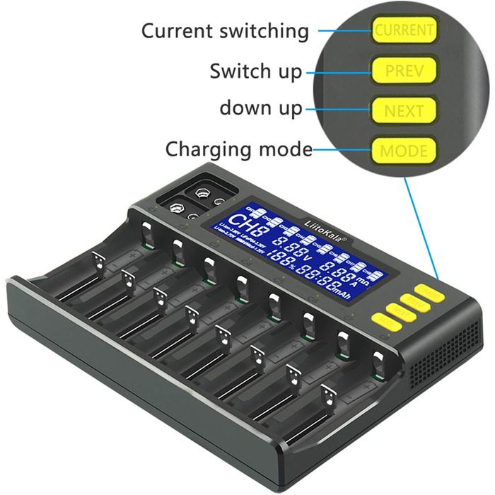 Інтелектуальний зарядний пристрій Docooler Liito Kala LII-S8, 8 слотів, автоматичний/ручний, світлодіодний, сумісний із літієвими акумуляторами 18650, 26650, 21700, 26700, AA, AAA