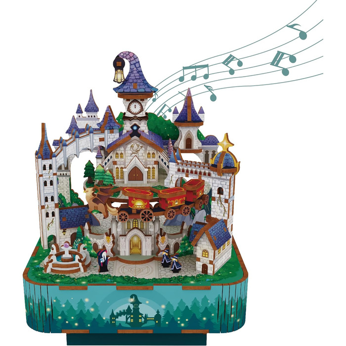 Музична шкатулка Tonecheer Дерев'яний 3D-пазл, набір моделей сім'ї котів своїми руками для дорослих, обертова музична шкатулка, дерев'яна головоломка Подарунки для прикраси будинку Подарунок на день народження Різдвяний підліток (Чарівний замок)