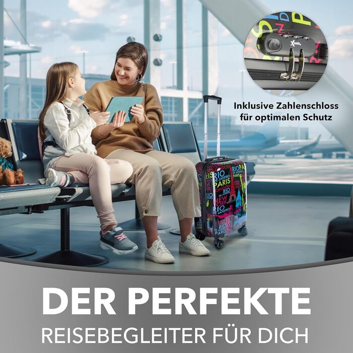 Валізи Xonic великі валізи з твердою оболонкою та колесами візки розмірів ML XL або в комплекті. Полікарбонатні валізи та візки для жінок, дітей та сімей (Neon Cities, M) M Neon Cities