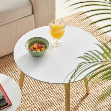 Круглий журнальний набір, 2 сучасних журнальних столики, мінімалістичний, скандинавський стиль, журнальні столики з ніжками з масиву дерева, комбінація столів для вітальні, балкону, соснова деревина LET07WN білий натуральний