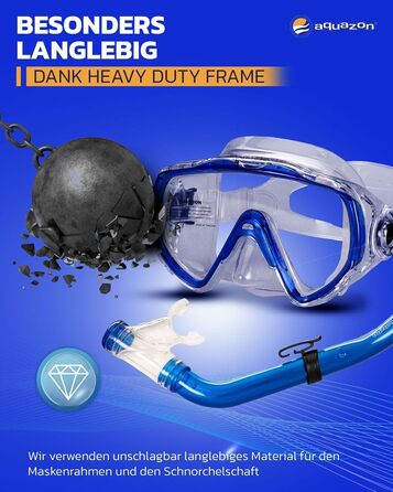 Набір для сноркелінгу AQUAZON Miami, набір для плавання, набір для дайвінгу, маска для дайвінгу з загартованими лінзами проти запотівання, силікон, напівсухий сноркель, регульовані ласти для дітей, темно-синій, розмір 27/31