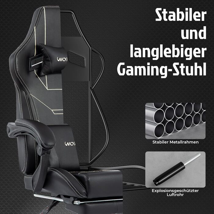 Ергономічне ігрове крісло, офісне крісло з підставкою для ніг, гоночне комп&39ютерне крісло, регульована висота, м&39яке, поперекова підтримка, чорне