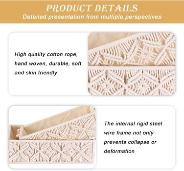 Кошики для зберігання макраме кошик для зберігання в стилі бохо з дерев&39яною ручкою, кошик для зберігання у ванній кімнаті, набір плетених кошиків макраме ручної роботи для ванної кімнати, спальні та гардеробної, 2
