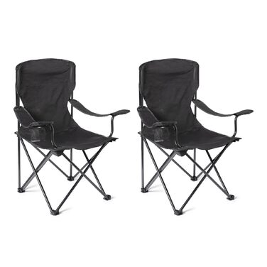 Портативний складний кемпінговий стілець Storeo Basics з підсклянником - вуличний стілець з міцною сталевою рамою - водонепроникний складний стілець з сумкою для перенесення - 50,8 см x 71,1 см x 91,4 см - чорний - 2 шт. у упаковці
