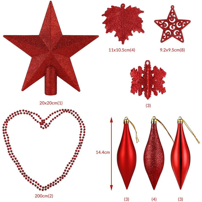 Різдвяні кульки 102 шт червоні Deuba