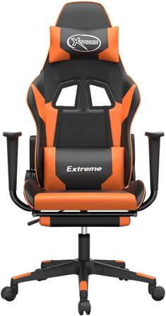 Ігрове крісло з підставкою для ніг, чорно-помаранчева штучна шкіра, крісло, шезлонг, письмове крісло для вітальні, спальні, модель 3143705