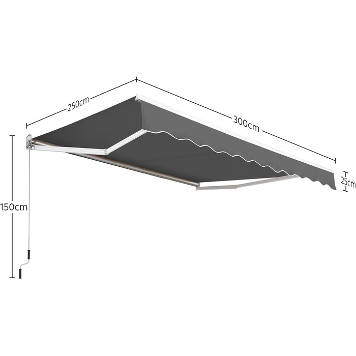Висувна маркіз Yaheetech, складна маркіз з ручним приводом 300x250 см, регулювання кута нахилу сонячної маркізати (5-35), вкл. настінне кріплення темно-сірого кольору 300 x 250 см темно-сірого кольору