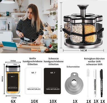 Карусель для спецій, що обертається на 360, органайзер для спецій з 6 баночками для спецій об&39ємом 120 мл, регулювання розміру на 360, ніжна підставка для спецій з нержавіючої сталі, зберігання основних спецій для початківців-кухарів, один шар - 6 баноч