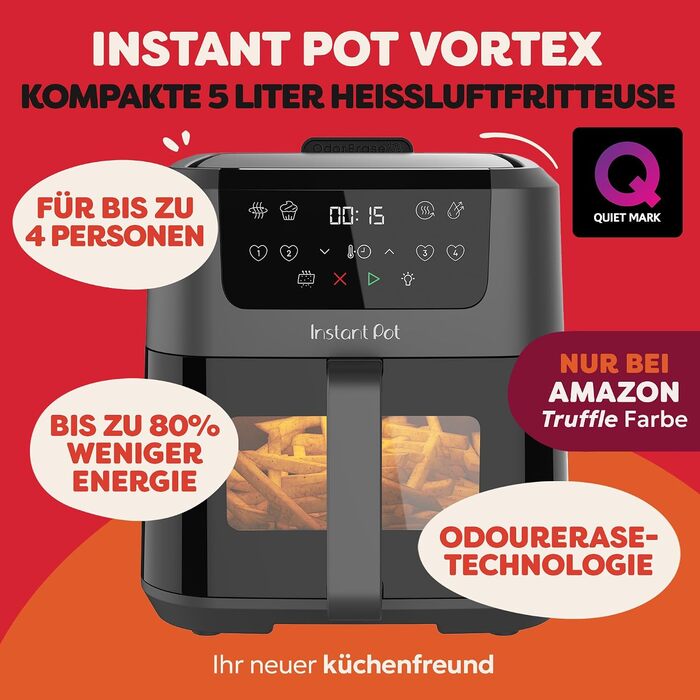 Аерофритюрниця Instant Pot Vortex Compact Truffle, 5 л, 4-в-1 фритюр, сушіння, випікання, розігрів, антипригарне покриття, сіра