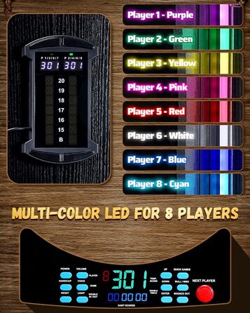 Електронна мішень для дартсу, декоративна шафа для електронної міші для дартсу 6 бронзових дротиків з м&39якими наконечниками, індивідуальне підсвічування для кожного гравця, професійна електронна мішень для дартсу з дерев&39яними дверцятами шафи, дизайн 
