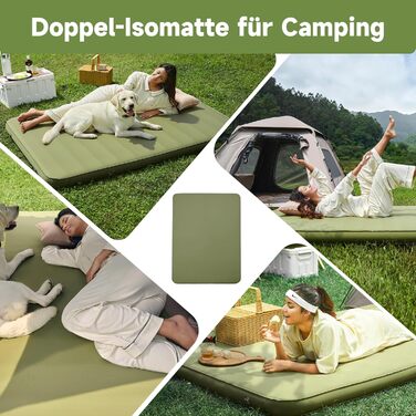 Самонадувальний килимок для сну OUTSKIRT, кемпінговий матрац товщиною 10 см з насосним мішком, коефіцієнт теплоізоляції 9,5, самонадувальний килимок для сну для намету, автомобіля, вантажівки або фургона, зелений, подвійний
