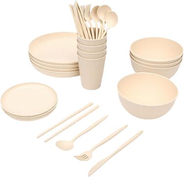 Набір посуду на 4 особи, небємий тарілки, миски та чашки. Зручна коробка для зберігання, можна мити в посудомийній машині та використовувати в мікрохвильовій печі. Ідеально підходить для дому, кемпінгу, пікніків.