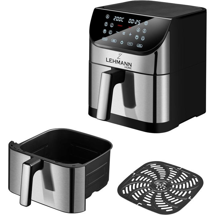 Фритюрниця 8 л з 10 програмами, фритюрниця з цифровим світлодіодним сенсорним екраном, контроль температури 76-200C, таймер, здорова їжа без олії, 1800 W