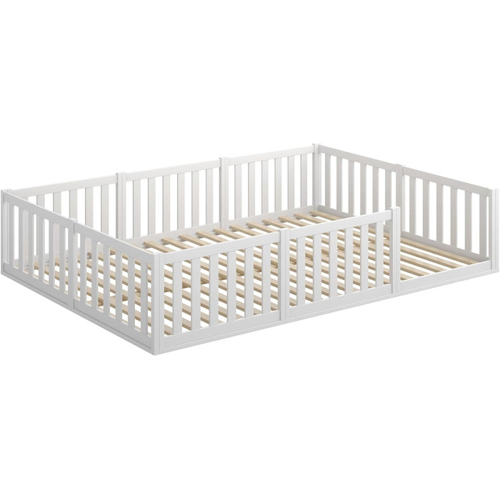 Дитяче ліжко CADANI Teso 120x200 см Ліжко-підлога Монтессорі, вантажопідйомність до 200 кг, із захистом від падіння, включаючи рейкову основу, масив сосни, білий колір - 3 варіанти складання, 120 x 200 см, білий колір