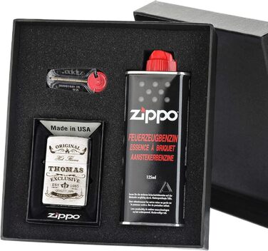 Подарунковий набір Zippo-Store Zippo Storm Lighter - 1 пляшка бензину (125 мл) - 6 кременів - з гравіюванням - в т.ч. подарункова коробка - захищена від вітру та погодних умов Мотив Оригінал-ексклюзив Мотив Оригінал-ексклюзив